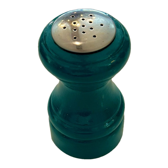 Leslie Peery Upcycled Wooden Salt Shaker Short Deep Teal Stainless Steel - Picture 1 of 8